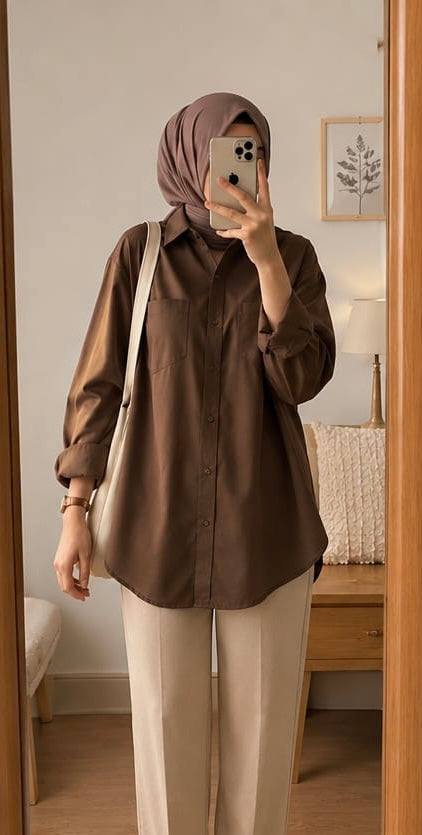 Coffee Brown Oversized Button-Down Shirt