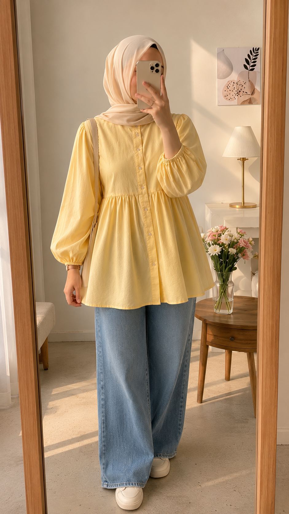 Sunlight Haze Button-Down Peplum