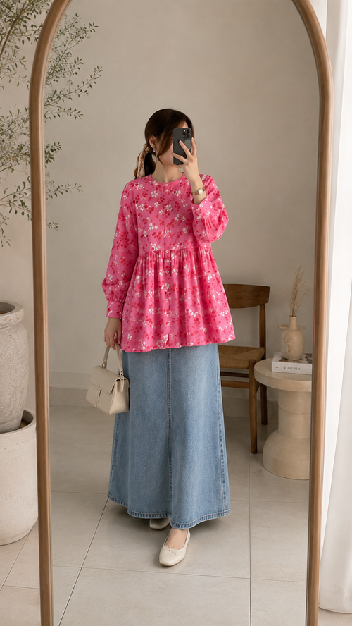 Blush Bloom Button-Down Peplum