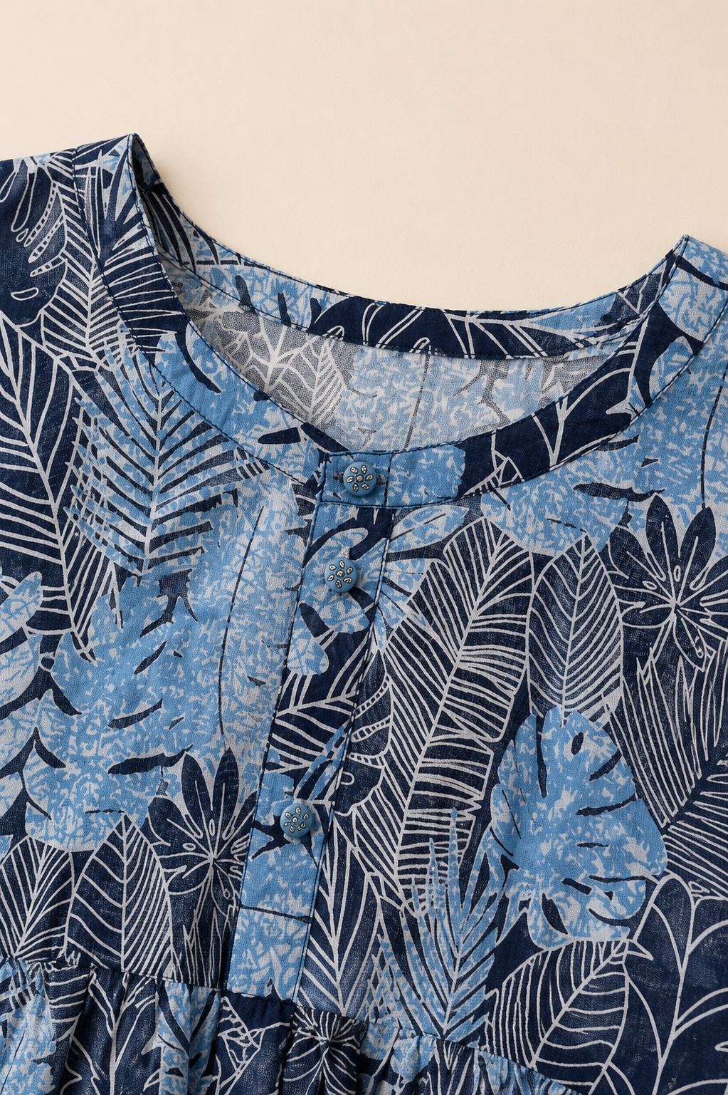 Navy Bloom Button Down Peplum