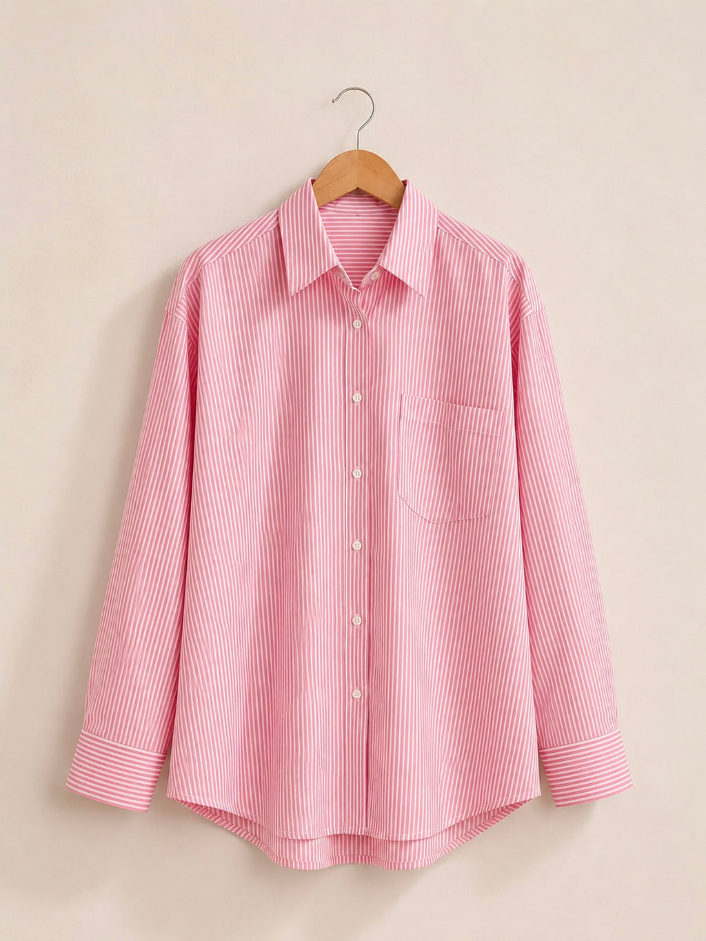 Pink striped oversized button down shirt