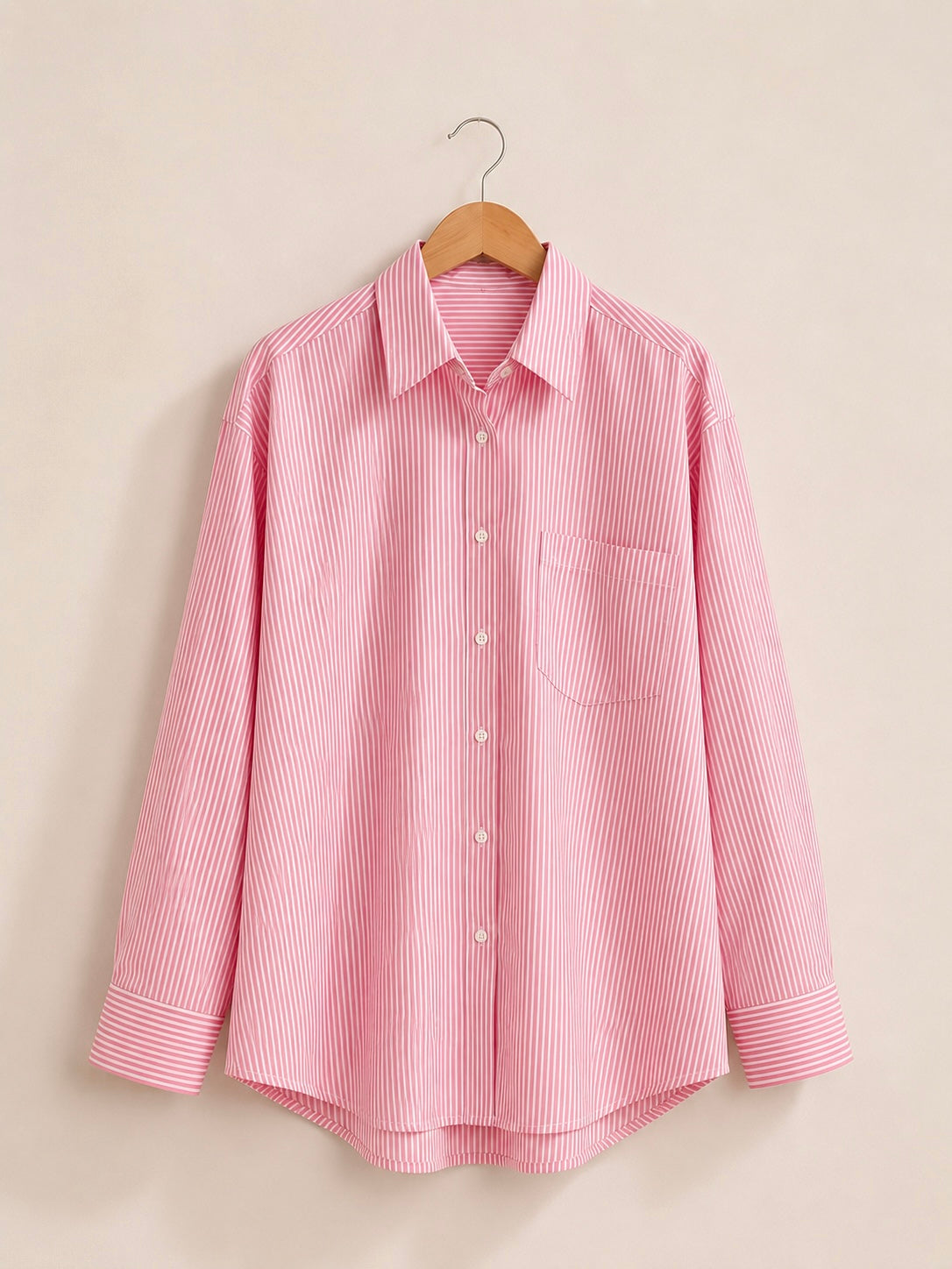 Pink striped oversized button down shirt