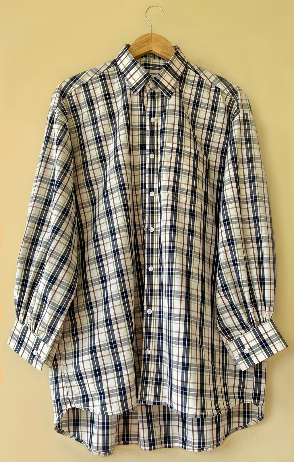 Blue check oversized button down shirt