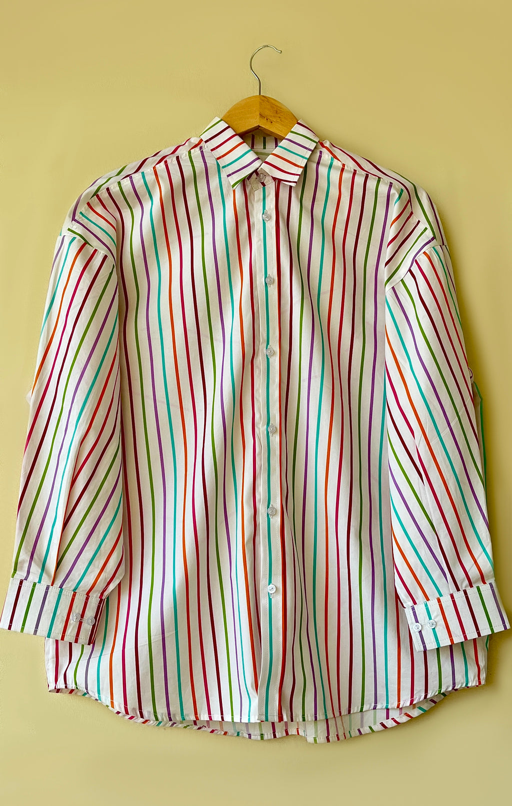 Multi striped oversized button-down shirt