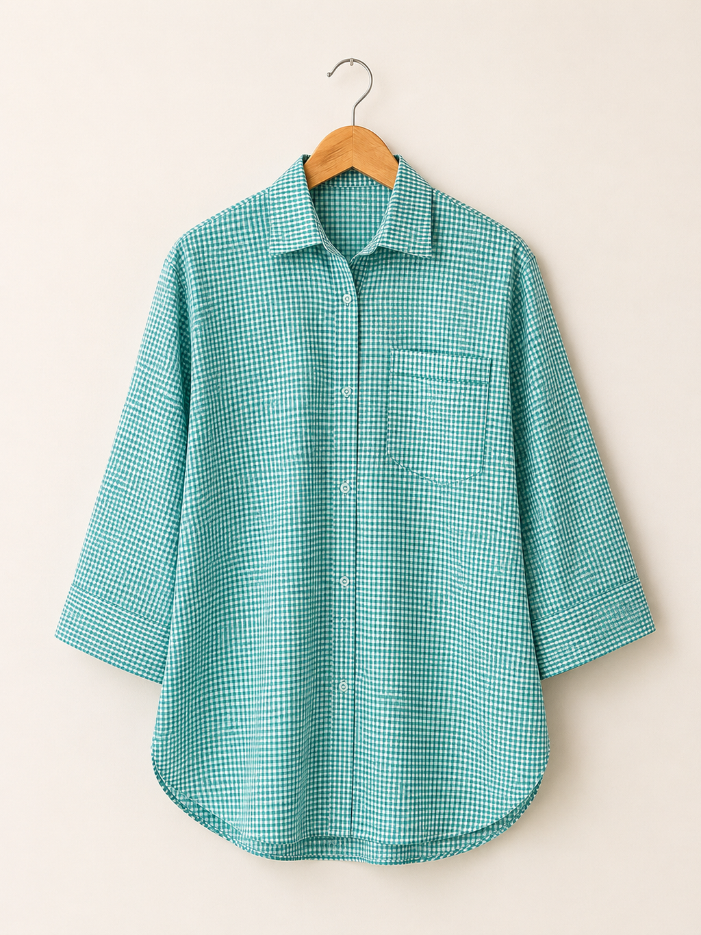 Aqua Gingham Oversized Button-Down Shirt