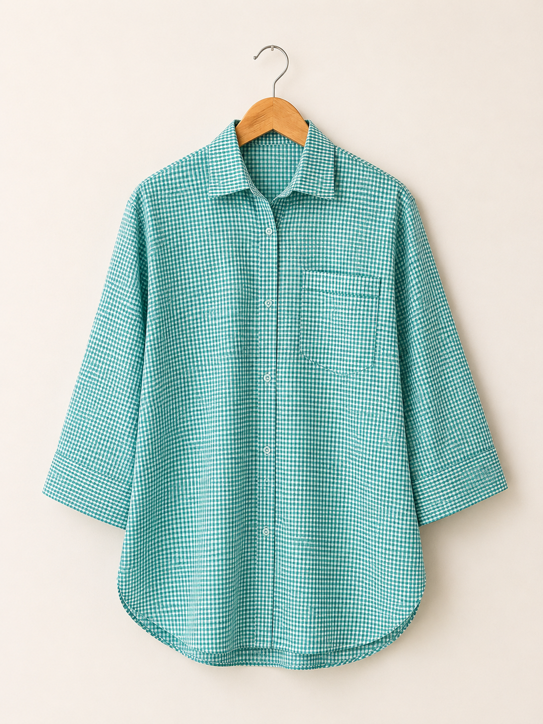Aqua Gingham Oversized Button-Down Shirt