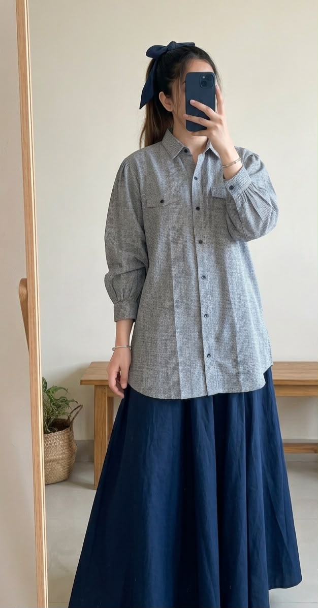 Classic Grid Oversized Button Down Shirt